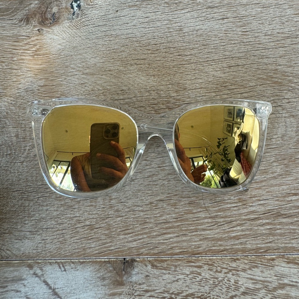 Clear Frame Sunglasses with Gold Mirrored Lenses - Women Accessories